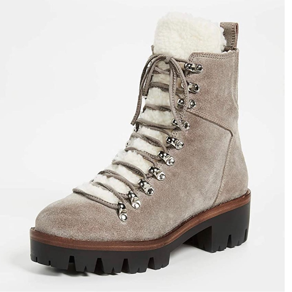 Jeffrey Campbell Culvert Taupe Suede Sherpa Combat Boots Women’s Size 7